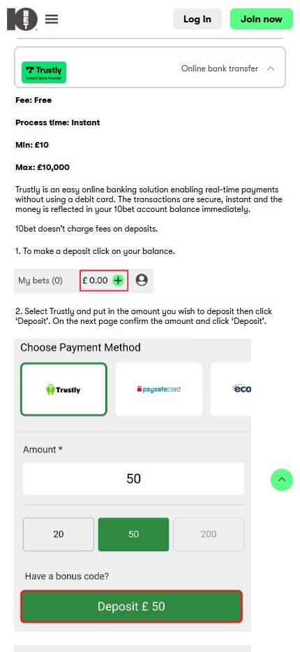 trustly 10bet deposit method