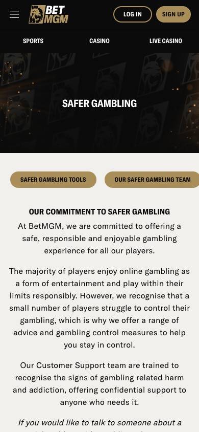 BetMGM Responsible Gambling Management screenshot