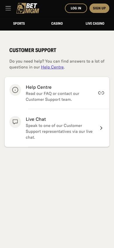 BetMGM Customer Service screenshot