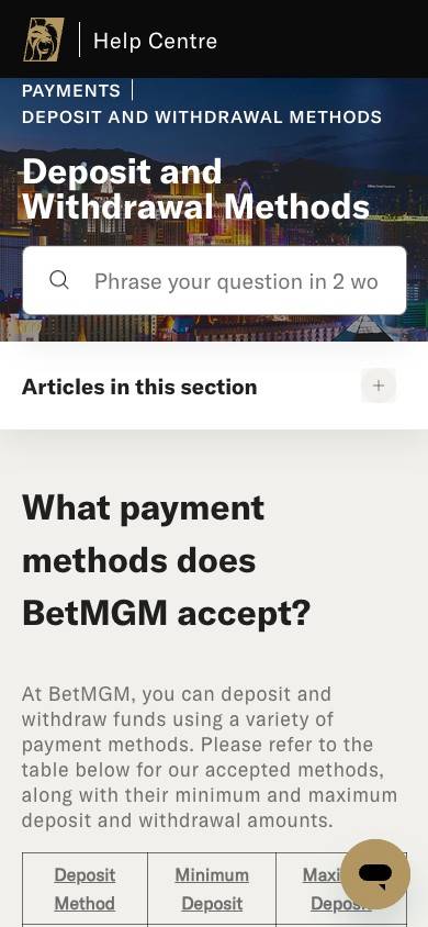 BetMGM Payment Methods screenshot
