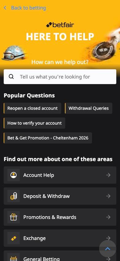 Betfair Customer Service screenshot