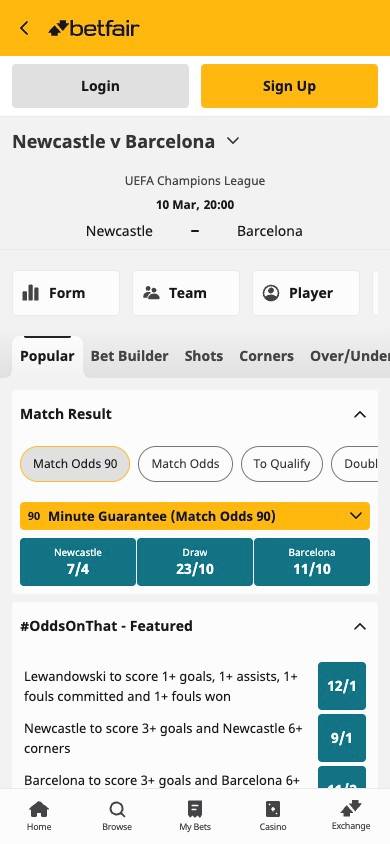 Betfair Odds and Value screenshot