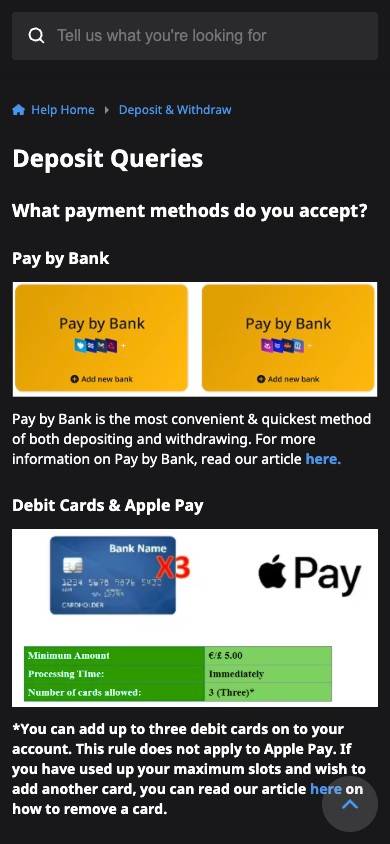 Betfair Payment Methods screenshot