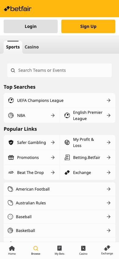Betfair Product Depth screenshot