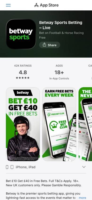 Betway App and Mobile Friendliness screenshot