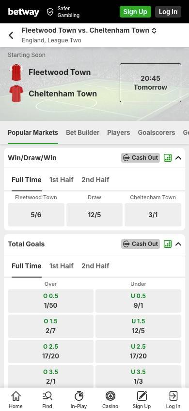 Betway Odds and Value screenshot