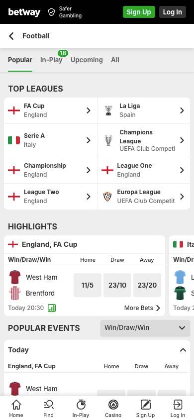 Betway Product Depth screenshot