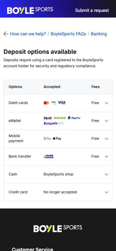 BoyleSports Payment Methods screenshot
