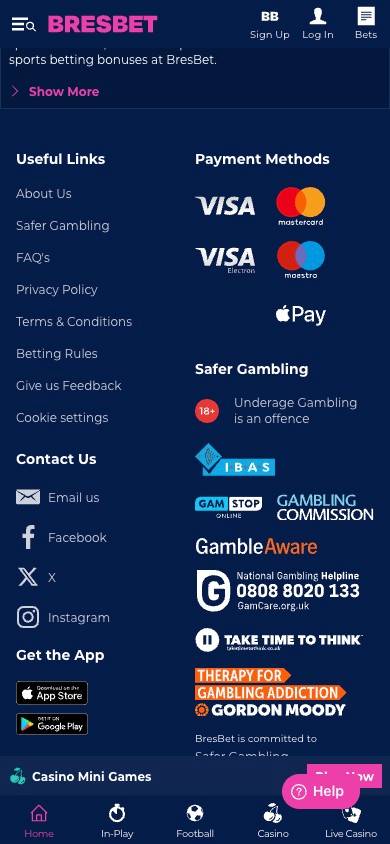 BresBet Payment Methods screenshot
