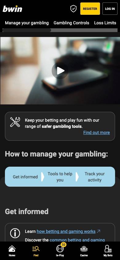 Bwin Responsible Gambling Management screenshot