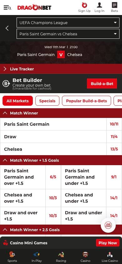 DragonBet Odds and Value screenshot
