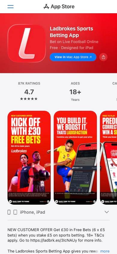 Ladbrokes App and Mobile Friendliness screenshot