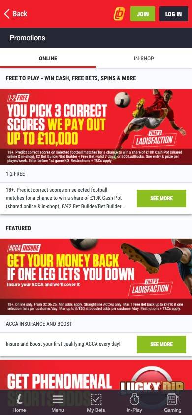 Ladbrokes Promotions and Bonuses screenshot