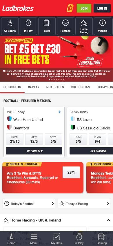 Ladbrokes User Experience screenshot