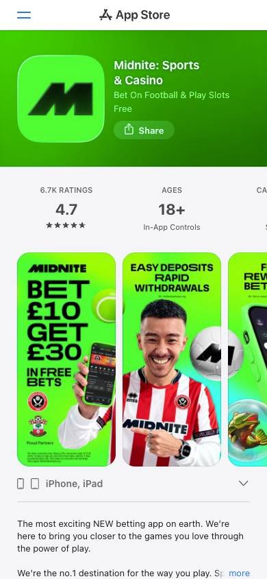 Midnite App and Mobile Friendliness screenshot