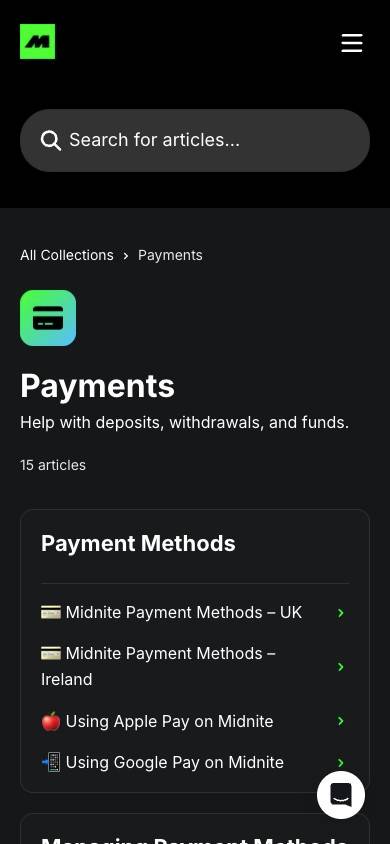 Midnite Payment Methods screenshot