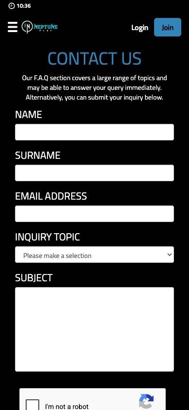 Neptune Play Customer Service screenshot