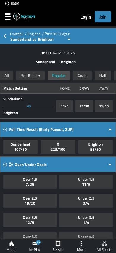 Neptune Play Odds and Value screenshot