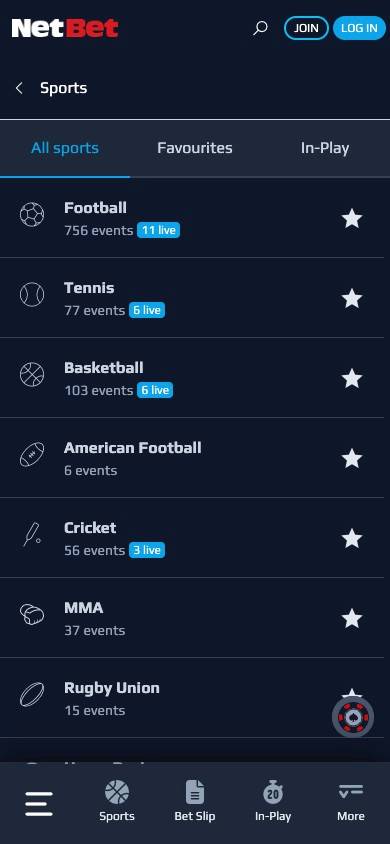 NetBet Product Depth screenshot