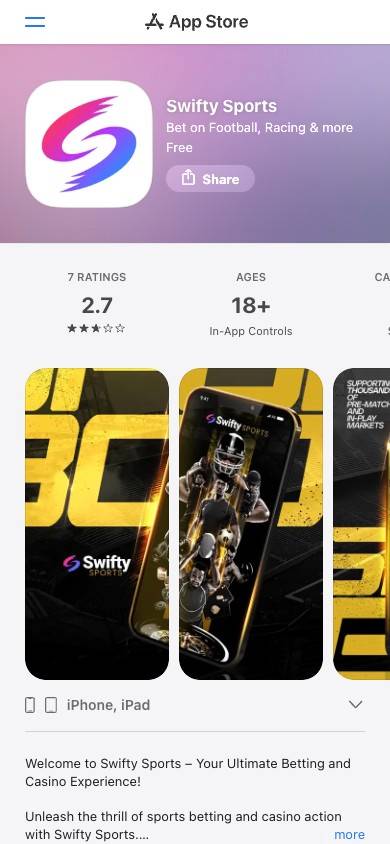 Swifty Sports App and Mobile Friendliness screenshot
