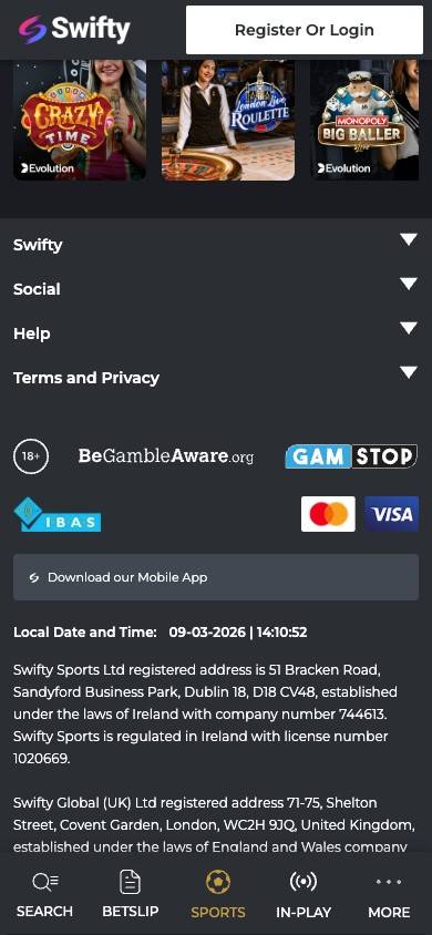Swifty Sports Payment Methods screenshot