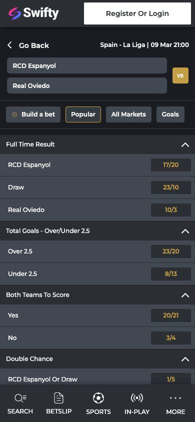 Swifty Sports Odds and Value screenshot