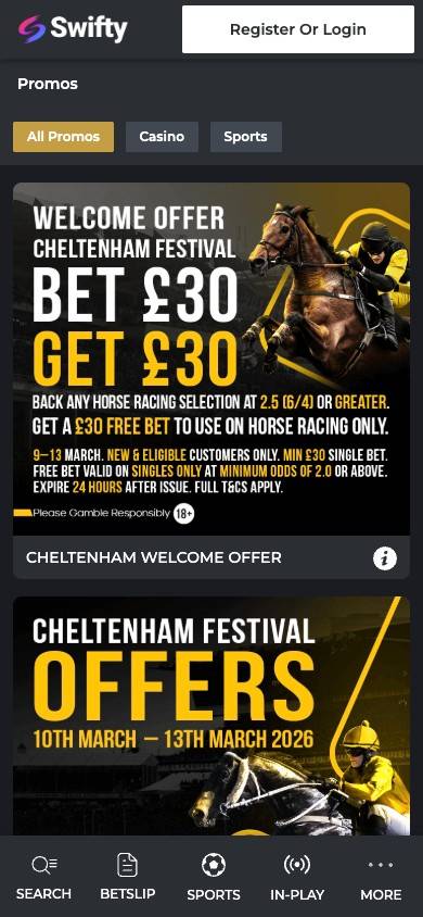 Swifty Sports Promotions and Bonuses screenshot