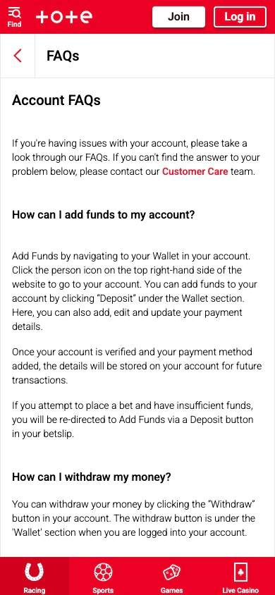 Tote Payment Methods screenshot