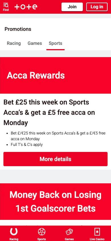 Tote Promotions and Bonuses screenshot