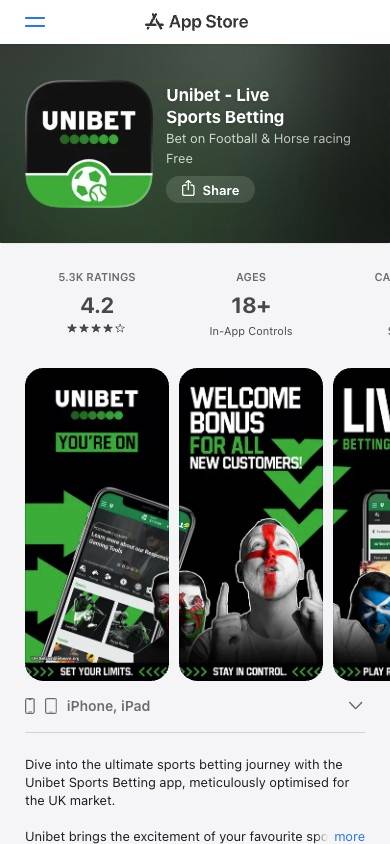 Unibet App and Mobile Friendliness screenshot