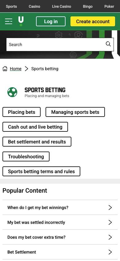 Unibet Customer Service screenshot