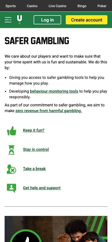 Unibet Responsible Gambling Management screenshot