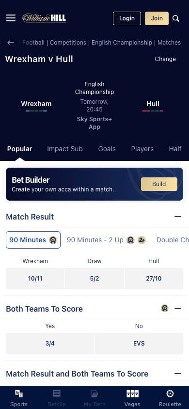 William Hill Odds and Value screenshot