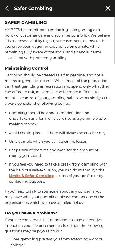 AK Bets Responsible Gambling Management screenshot