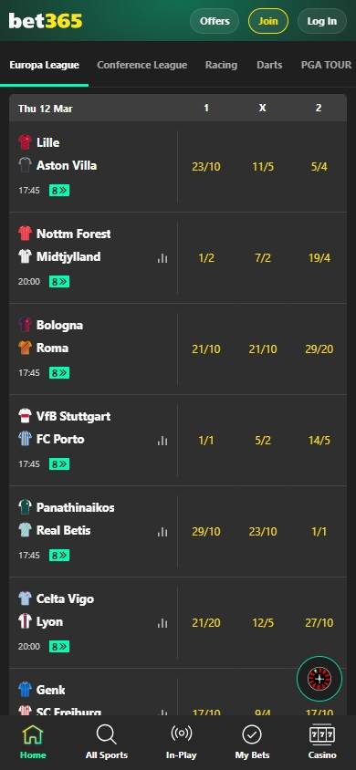 bet365 Odds and Value screenshot