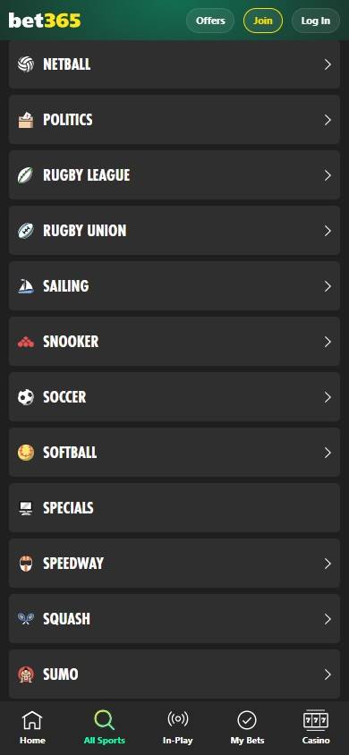 bet365 Product Depth screenshot
