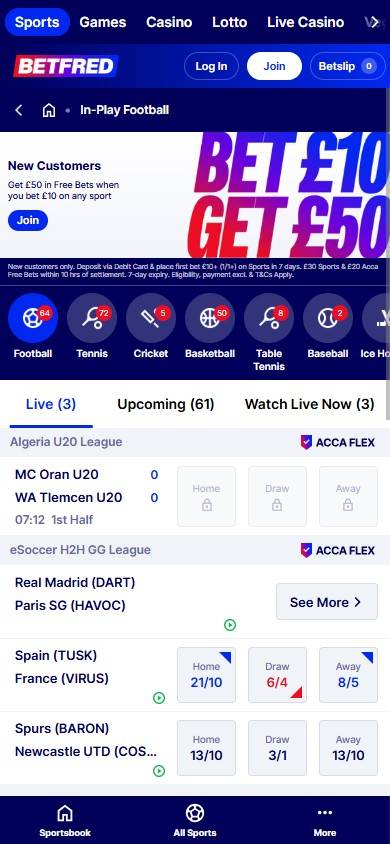 Betfred live in-play betting