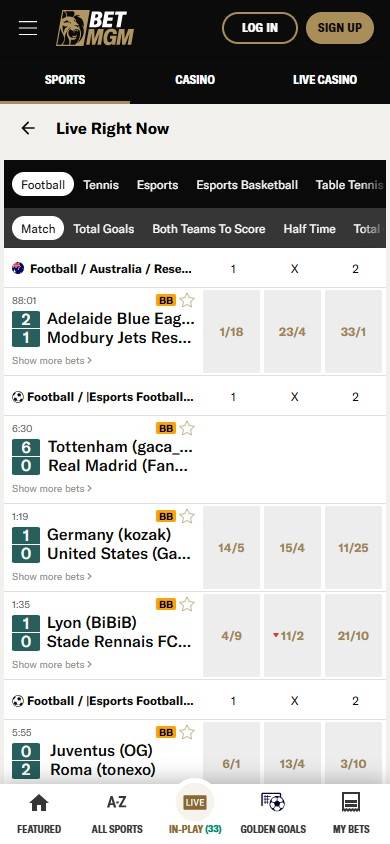 BetMGM live in-play betting