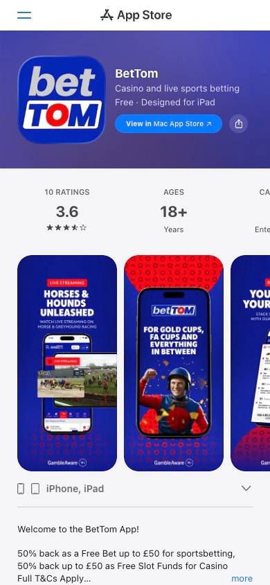 BetTOM App and Mobile Friendliness screenshot