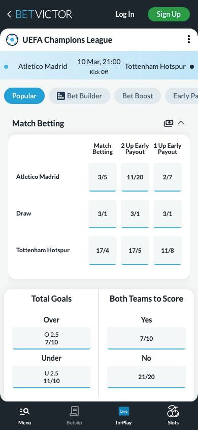 BetVictor Odds and Value screenshot