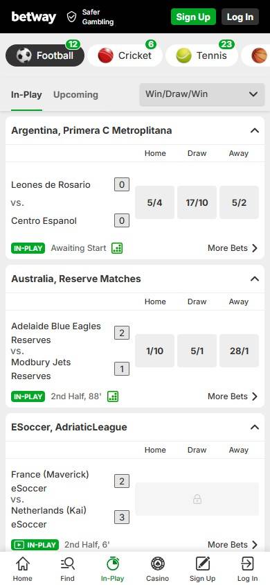 Betway live in-play betting