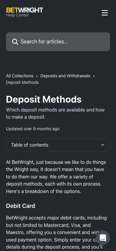 BetWright Payment Methods screenshot