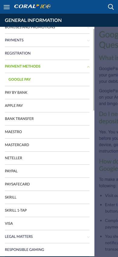 Coral Payment Methods screenshot