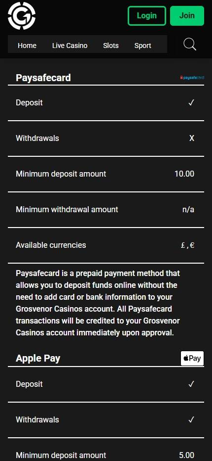 grosvenor paysafecard deposit screenshot betting uk