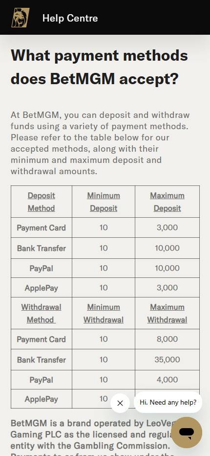 BetMGM bank transfer betting site