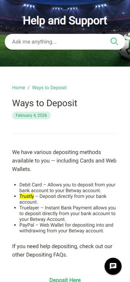 trustly betway deposit method