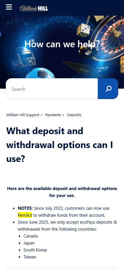williamhill revolut deposit method ukgc betting site