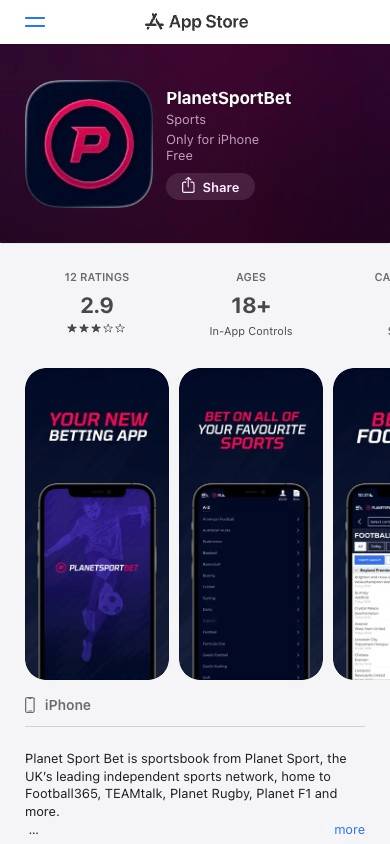 Planet Sport Bet App and Mobile Friendliness screenshot
