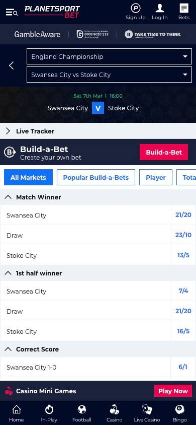 Planet Sport Bet Odds and Value screenshot