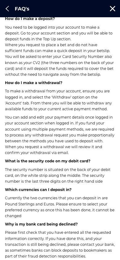 Planet Sport Bet Payment Methods screenshot